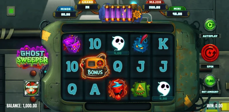 Ghost Sweeper - écran de jeu principal avec une grille 5x3
